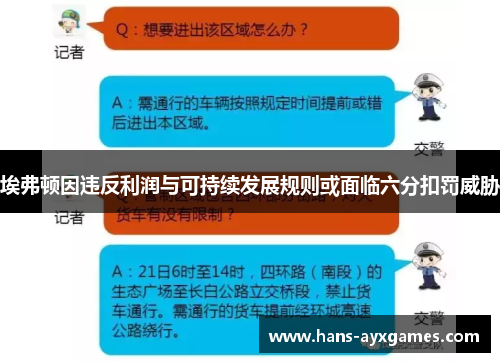 埃弗顿因违反利润与可持续发展规则或面临六分扣罚威胁